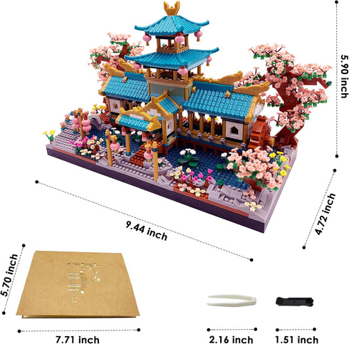 Micro Building Blocks Set, Chinese Suzhou Garden Architecture & Cherry Blossom Bonsai Tree, 2350 pcs