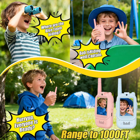 BlessFly Pack 2, 2 inch 3-12 Video Walkie Talkies for Kids of Long Range Screen Rechargeable Video Chat Intercom