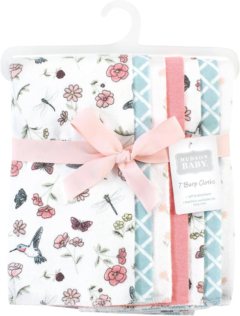 Hudson Baby Unisex Baby Cotton Flannel Burp Cloths, Hummingbird Garden 7 Pack, One Size by Hudson Baby