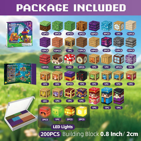 200PCS 3-12, Magnetic Blocks with Light-Up Blocks - Magnetic Blocks for Kids Ages Magic's House Magnetic Building