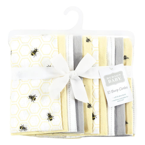Hudson Baby Unisex Baby Flannel Burp Cloth 10pk, Honey Bee, One Size by Hudson Baby