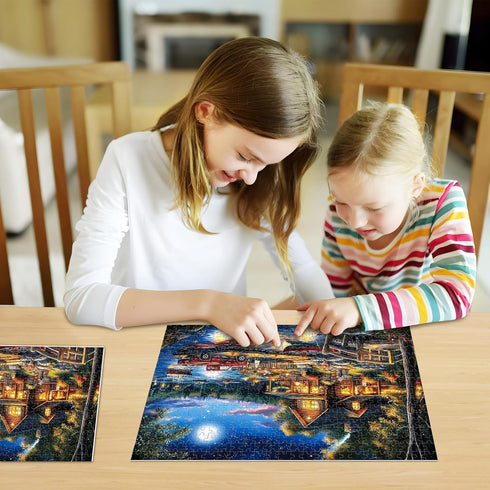 500 Country Friends,20.5 15 Piece Puzzles for Adults | Night Scenery Jigsaw Puzzle for Adults Seniors | Recycled