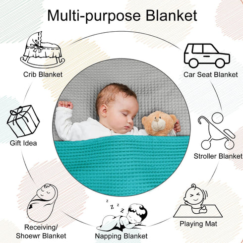 PHF 100% Cotton Baby Waffle Blankets, Lightweight Washed Soft Breathable, 30"x40" for Boys and Girls, Teal