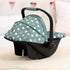 18" Bayer Design Reborn Baby Doll Car Seat with Sun Shade Canopy - Grey-Green Stars, Portable Doll Carseat for Dolls