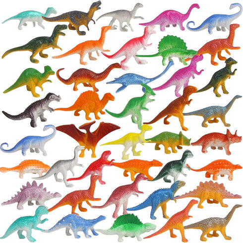 FINGOOO 39 Piece Mini Dinosaur Figures, Assorted Vinyl Plastic Dinosaur Toys for Easter Gifts, Dino Party Cake Toppers