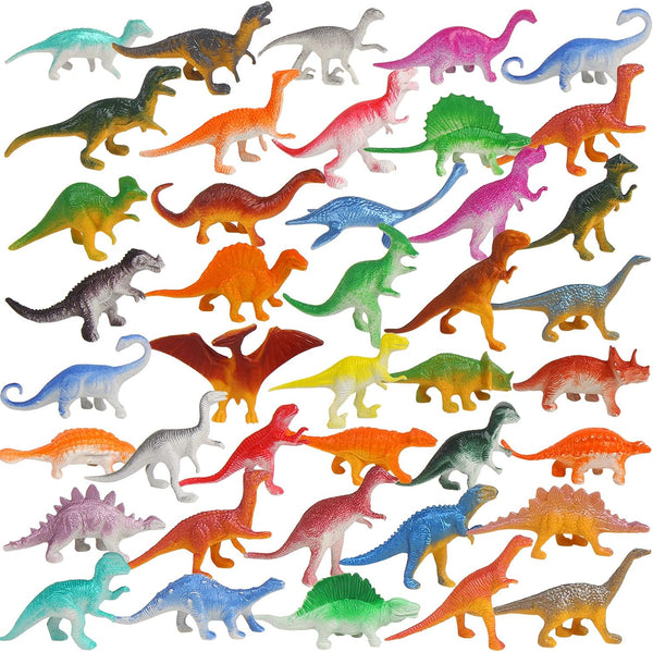 FINGOOO 39 Piece Mini Dinosaur Figures, Assorted Vinyl Plastic Dinosaur Toys for Easter Gifts, Dino Party Cake Toppers