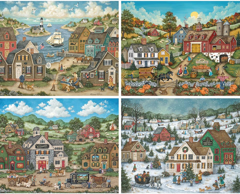 Bits and Pieces – 4-in-1 Multi-Pack, 1000 Piece Jigsaw Puzzles for Adults, 'Seasons in The Country' Bundle