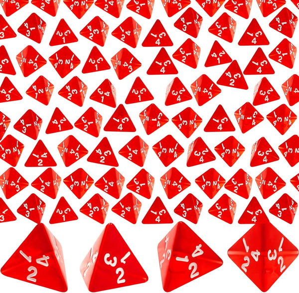 72 Pcs Red D4 Dice Bulk Cone Transparent 4 Sided Mini Dice Set for Role Playing Games