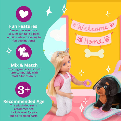 Glitter Girls Stuffed Dog & Carrier: Doll Accessories, Teckel Puppy, Toys for Kids 3 Years+