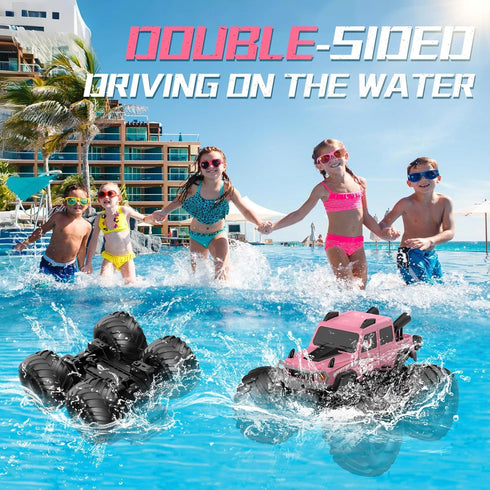 360Rotate 4x4 2.4GHz 6 7 8 9 10 11 12+,Pink NQD Monster Truck Toys, Waterproof RC Truck, Amphibious Remote Control