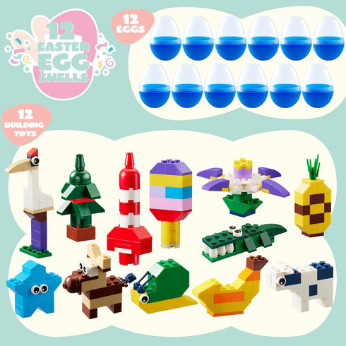 12 JOYIN Pcs Pre-Filled Easter Eggs with Cute Characters Building Blocks for Kids' Gift, Hunt, Basket Stuffers/Fillers