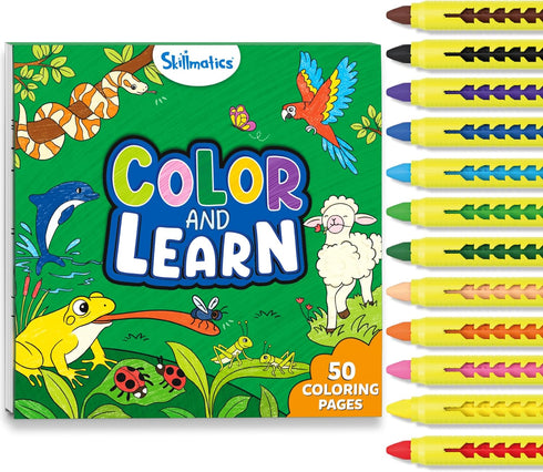 Skillmatics Color & Learn Activity Book Learn 160+ Animals, 12 Retractable Mess-Free