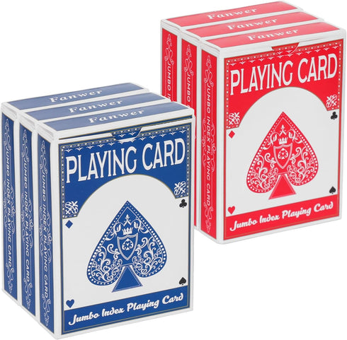 6 Pack, Fanwer Large Print Playing Cards Deck of Cards for Seniors, Vision Impaired, Low Vision Crowd, Poker Playing