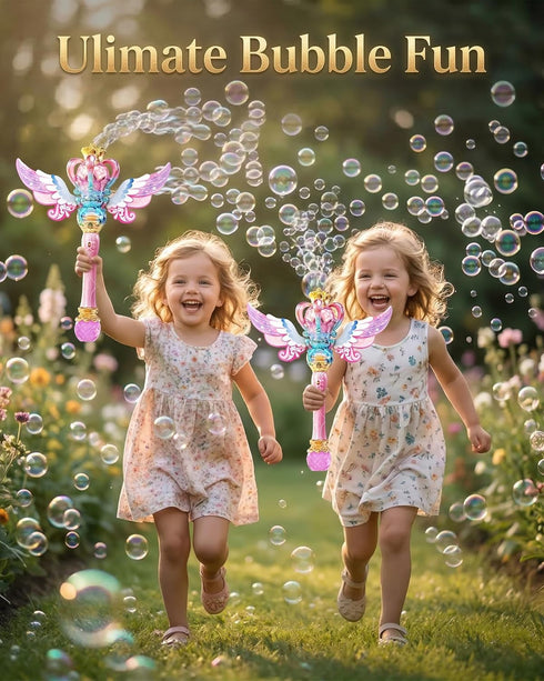 12 3-8 Uregoio Princess Bubble Wand for Girls - Rechargeable Spinning Light Up Magic Fairy Scepter Bubble Machine Toy