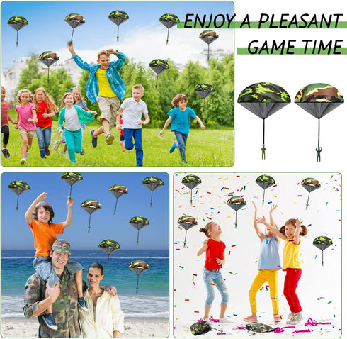 60 Pcs Army Camo Parachute Toys - Hand Throwing Camo Parachute Men, Plastic Soldiers, Outdoor Flying Gifts