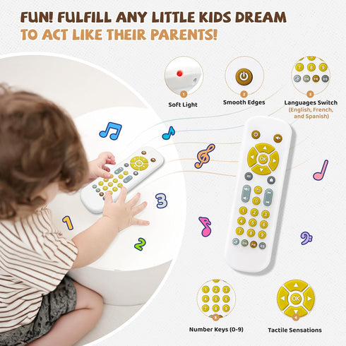 (3 50+ 1 Baby TV Remote Toy with Lights & Sounds - Interactive Learning Toy Languages: English/Spanish/French), Musical