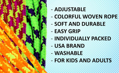 JA-RU Adjustable Kids' Jump Rope 7ft (2 Packs) - Cotton Jump Rope for Boys & Girls - Rainbow Party Favors