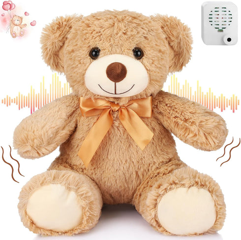 Liliful Remembrance Bow Bear Plush, 12 Inch Brown Soft Doll with Recorder for Gifts