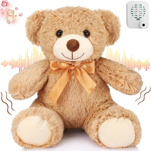 Liliful Remembrance Bow Bear Plush, 12 Inch Brown Soft Doll with Recorder for Gifts