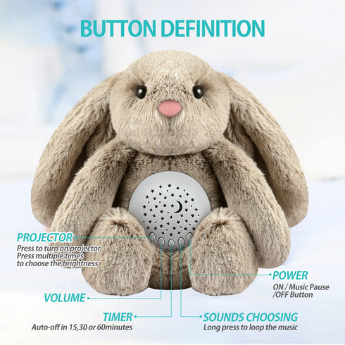 BEREST Baby Sleep Soother Bedtime Bunny with Starry Projector Night Light, Plush Stuffed Animal for Newborn Infants