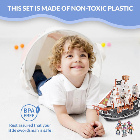 HOWBOUTDIS Playset 10 inch 2 inch 3yrs+ Pirate - Pirate Ship with Pirate Figurines - Hours of Imaginative Play- Makes a