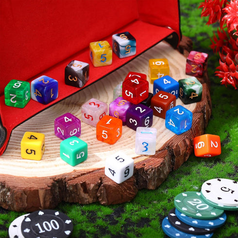 TecUnite 25 Pieces Polyhedral Dice Set with Black Pouch for Table Games (Bright Color, 6 Sides)