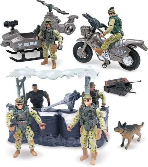 US Army Men Action Figures with Military Vehicles Playset, Toy Soldiers with Trucks, Helicopter for Kids