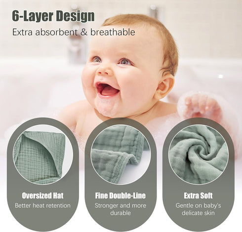 2 Pack 100% 32x32Inch Spotted Play Hooded Baby Towels - Muslin Cotton for Newborns, Infants, Toddlers - Large Size