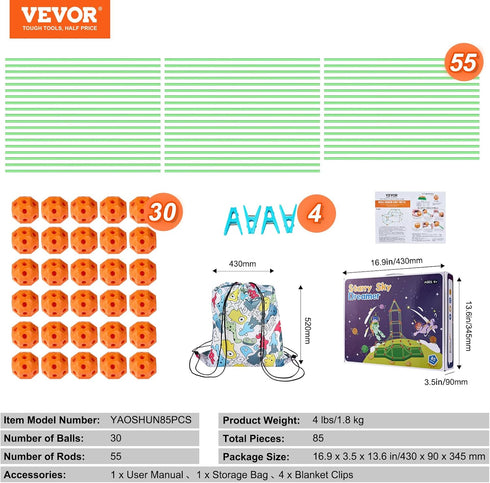 VEVOR Fort Building Kit for Kids, 85PCS Glow in The Dark STEM Toys, Educational Gift for 4-8 Year Olds