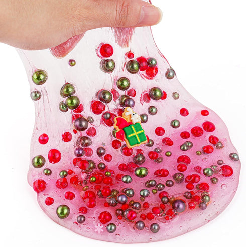 Green & Red Pearl Bead Slime, Good Stretchy & Non-Sticky Crunchy Slime, Slimes Party Favors for Kids, Slimes Sensory