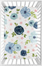 Sweet Jojo Designs Navy Blue and Pink Watercolor Floral Fitted Mini Crib Sheet for Baby Nursery, Blush, Green, White