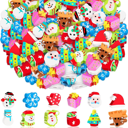 Big Christmas Erasers Pencil Toppers, Fun Snowman Snowflake Santa Claus Tree Holiday Winter for Kids Students Teacher