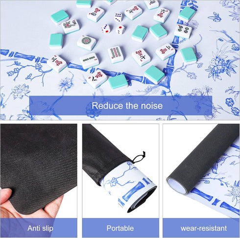 (31.5 31.5) TIASUSAN Large Blue Mahjong Mat x with Black Carrying Bag, Anti-Slip, Noise-Reducing Table Cover