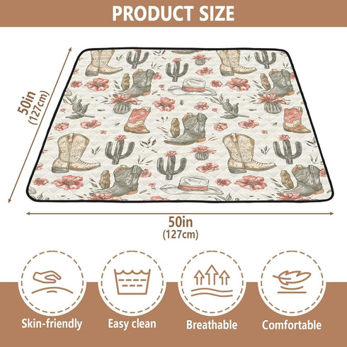 KICPOAY 50 50 Baby Play Mat Cowboy Boot Hats Western x Playpen Mats for Floor Play Gym Crawling Mat Non-Slip Cushioned