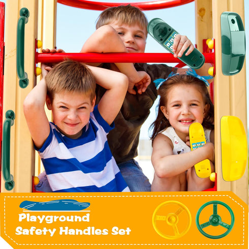 8 Pcs Playground Accessories for Swingset, Steering Wheel, Safety Handles, Plastic Phone Toy for Kids Outdoor Playset