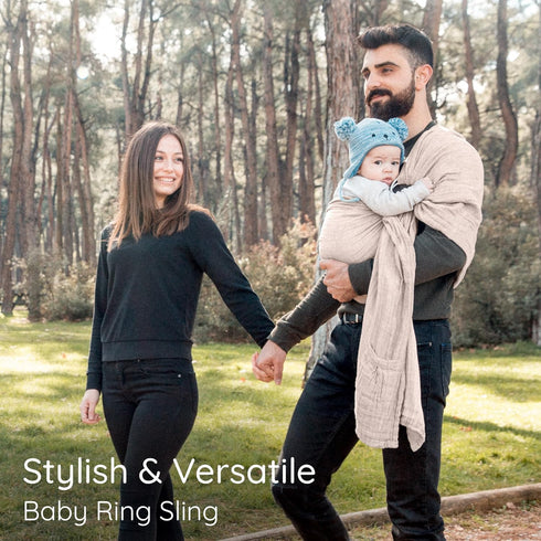 100% Sunset Ring Sling Baby Carrier - USA Lab Tested, Natural Cotton Muslin, Breathable & Ergonomic Ring Sling Rose