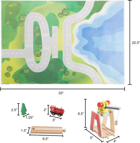 Set 75-Pieces Wooden Train with Play Mat for Kids - Including Deluxe Wood Tracks, Trains, Cars, Boats, and Accessories