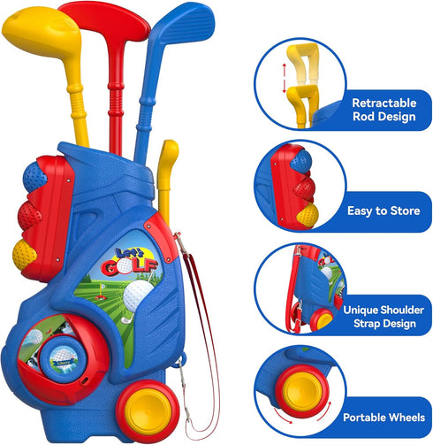 Set, 1 2 3 4 Liberry Toddler Golf Upgraded Kids Golf Cart with Unique Shoulder Strap Design, Indoor Outdoor Sports Toys