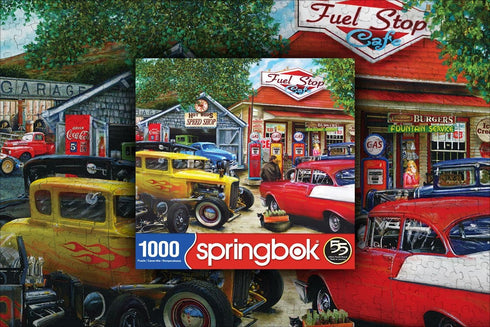 Springbok's 1000 Piece Jigsaw Puzzle, Hot Rod Cafe, Made in the USA.