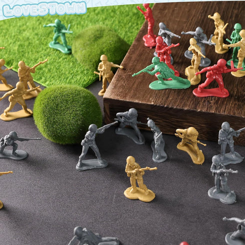 LovesTown 120PCS Army Men Action Figures: Plastic Toy Soldier Figures Playset in Green, Red, Yellow, Silver for Boys