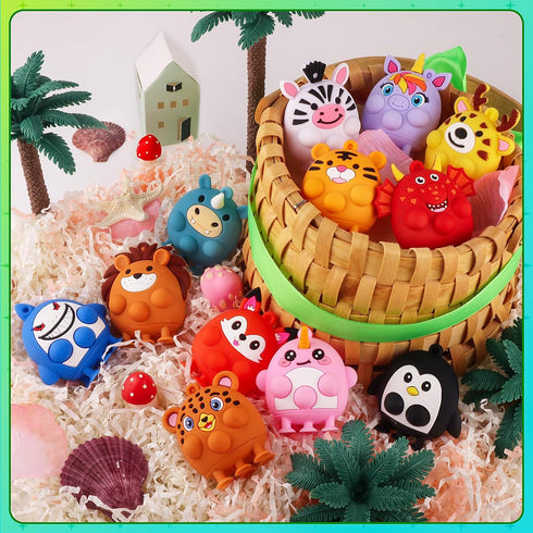 12 ChildFun PCS Party Favors for Kids, Silicone Animal Pop Fidget Toys with Suction, Birthday Gifts for Boy Girls