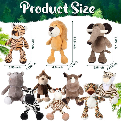 HyDren 10 Pcs Safari Stuffed Animals Plush Jungle Toys for Girls Boys, Elephant, Giraffe, Lion, Tiger, Monkey, and More