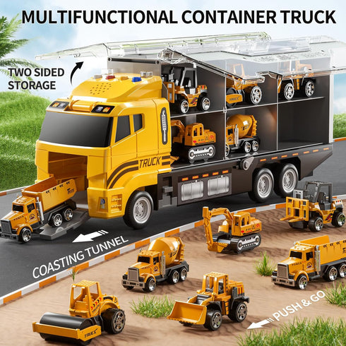 NIPLOOOW Set 3-5, 3-8 Toddler Boys Construction Truck Vehicle Toy with Play Mat and Die-Cast Toy Car, Transport Carrier