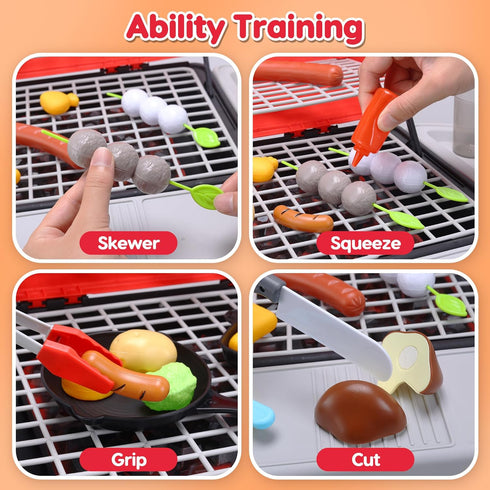 CUTE STONE Kids BBQ Grill Playset - Realistic Smoke Toy BBQ Grill with Accessories for Indoor Outdoor Pretend Play