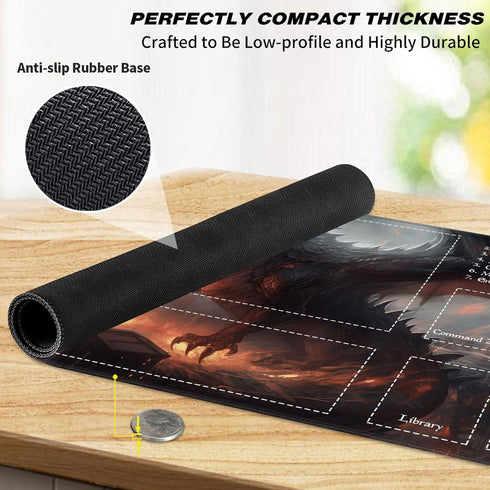 MTG Magic Playmat Size 24x14 Inch, Premium Smooth Rubber Surface, Mousepad Compatible, Black Dragon Design