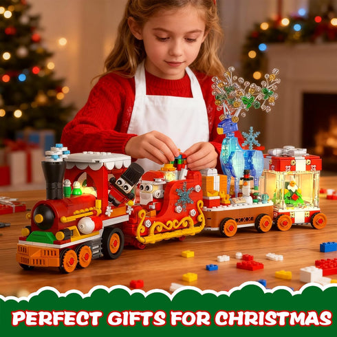Set-1461PCS Countdown Sets Christmas Train Building Block Surprise Christmas Toys with LED Light Collectible Holiday