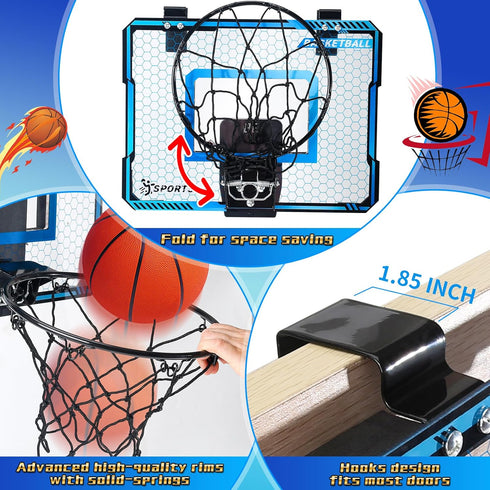 Indoor Basketball Hoop with LED Lights, Mini Basketball Toys for Kids 5-10+ Years, Over The Door with Scoreboard