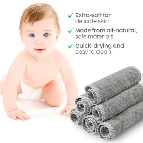 San Francisco Baby Washcloths for Newborn, Rayon from Bamboo, Soft Wash Cloths, 6 Pieces, Gray