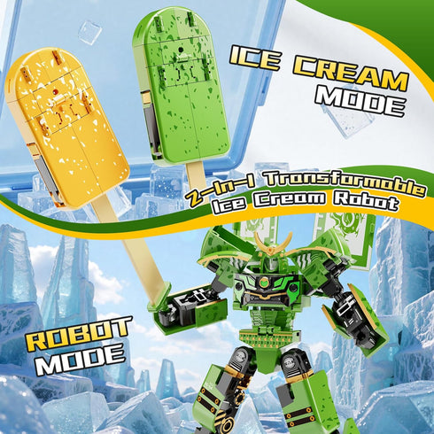 BOZOBO 2 1 Ice Cream Transforming Toy, in Popsicle Transform into Robot Action Figure, DIY Transformation Figure Toys