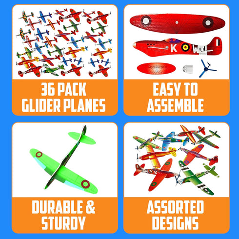 Bedwina Glider Planes Bulk - 36-Pack 8-Inch Bomber Airplane Gliders for Kids, Party Favors, and Outdoor Flying Toy